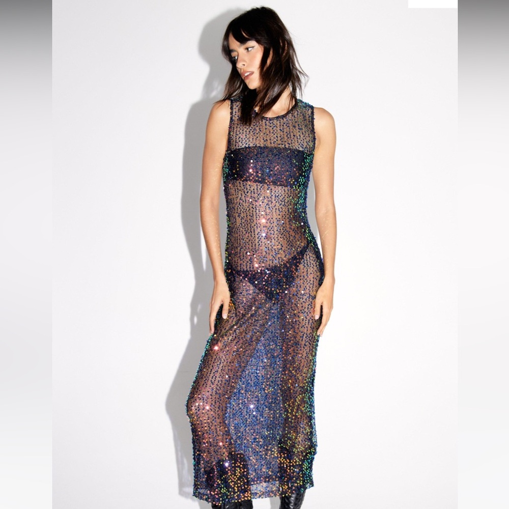NWT Sheer Sequin Embellished Maxi Dress